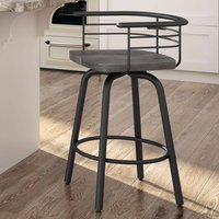Amisco Brisk 26 in. Black Metal Grey Wood Counter Stool