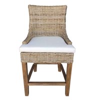 Padma's Plantation Alfresco 39.75 in. Kubu Grey Full Back Rattan Frame Counter Height (24-27 in.) Counter Stool with Fabric Seat