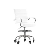 Carnegy Avenue 30 in. White Mid Metal Office Stool with Leather/Faux Leather Seat