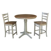 International Concepts Olivia 3-Piece 36 in. Hickory/Stone Round Solid Wood Counter Height Dining Set with Emily Stools