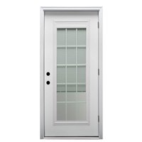 MMI DOOR 32 in. x 80 in. Internal Blinds/Grilles Left-Hand Outswing Full Lite Clear Primed Fiberglass Smooth Prehung Front Door