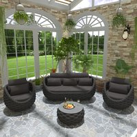 TWT Black Aluminum 4 Piece Woven Rope Outdoor Sectional Set Three-seater Sofa with Dark Gray Cushions