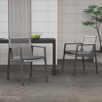 Misopily 7-Piece Aluminum Outdoor Dining Set with Gray Cushion, Faux Wood Top Rust-Resistant Table & 6-Chairs with Woven Rope