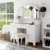 Furniture of America Zulpo 2-Piece White Tri-Panel Mirror Vanity Set