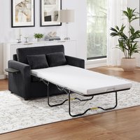 LOVMOR Twin Size Sofa Bed 47.2in Sleeper Sofa Loveseat Sofa with a Foldable Mattress a Foldable Side Table a Side Storage Pocket and Two USB Ports