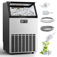 SIMZLIFE 100lbs/24H Commercial Full Size Cubes Ice Maker Machine with 33 lbs Storage and Efficient Compressor in Silver | CIM001-100BS-S-LS-SC