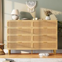 GarveeLife Rattan 8 Drawer Dressers for Bedroom Tall Dresser with Deep Drawers Large Chest of Drawers for Closet | JSS-PTH-3386CKFW