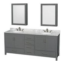 Wyndham Collection Sheffield 80-in Dark Gray with Brushed Chrome Trim Undermount Double Sink Bathroom Vanity with White Carrara Marble Natural Marble