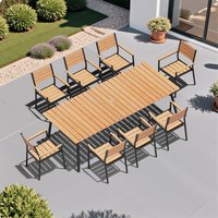 Crestlive Products Outdoor 9 -Piece 92.49"-8 seat Patio Dining Set Aluminum Rectangle Table with 8 Brown Stackable Stationary Chairs one_size