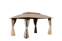 GDFStudio Outdoor Gazebo 10x14ft Double Roof Metal Frame with Privacy Curtains-Brown Polyester | 333983