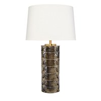 Benzara Table Lamps 28.5-in Espresso Brown, White, Brass 3-way Table Lamp with Linen Shade | BM334580