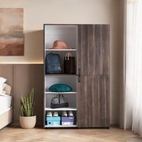 SUNCREAT Storage 47.2 x 18.4 x 72.4 in Dressers and Chests and for Bedroom in White+Walnut Particle Board | MDP8MXBYQ5CP
