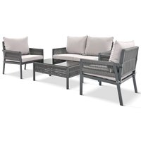 Fun Orange Tempered Glass Table 4 -Piece Woven Patio Conversation Set with Gray Cushions | FUN25CP06
