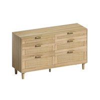 Miki Shinly 51" Rattan Dresser with Drawers, 6 Drawer Dresser for Bedroom, Clothes Storage Cabinet for Bedroom, Metal Handle&Wood Legs for Hallway