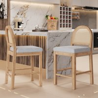ModernLuxe Assembly Required Upholstered counter stool Solid Wood Frame Natural Rattan Woven Back for Kitchen Island and Bar Tables Natural and Gray