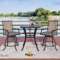 Sunshine Valley Outdoor Bistro Set 3 -Piece Black Rattan Counter height Steel Square Table with 2 Gray Cushions Swivel Chairs one_size | S3-131-081