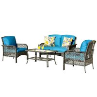 Ovios Augtus 4 -Piece Rattan 2 Patio Sofa Conversation Set with Blue Cushions | DS304
