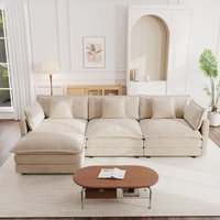 LOVMOR L Shaped Modular Chenille Sectional Sofa Couches Ottoman for Living Room Home Theater Easy Assembly Modern Light Coffee Large