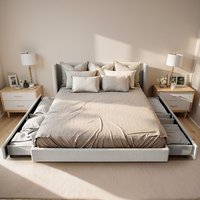 Dowan Full size bed frame with storage padded platform bed frame wing-back headboard and storage drawers slatted wooden support no spring mattress