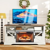 ToolCat 60-in W Jasmine White TV Stand with Infrared quartz Corner or flat wall Electric Fireplace with Remote Control Included | MGG3-36-CEMFP