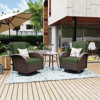 UPHA 3-piece wicker swivel chairs with cushions 3 -Piece Wicker Patio Conversation Set with Green Cushions | Y11DK-NAVYBLUE