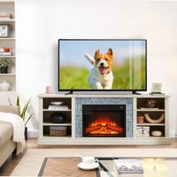 Sunrinx 70.12-in W White TV Stand with LED Flat Wall Electric Fireplace with Remote Control Included | MG8-FP-14