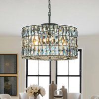 AloaDecor Lighting 4 -Light Matte Black Modern/contemporary Crystal For Use in Bedrooms, Dining Rooms, Foyers, Kitchens, Living Rooms Chandelier