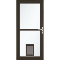 LARSON 80 Pet Split Fullview (Tradewinds) 36-in x 81-in Brown Aluminum Reversible Hinge Storm Door with Retractable Screen ( Brushed nickel Handle