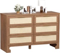 Garvee 6 Drawers for Bedroom 47.2 Inch Chest of Dressers Farmhouse Burlap Wide Closet Dressers Chest of Drawers Modern Clothes Storage Tower for