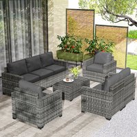 Outsunny 5 Piece Patio Furniture Set with Cushions Outdoor PE Rattan Wicker Conversation Sofa Set with Storage Bin Coffee Table Dark Gray