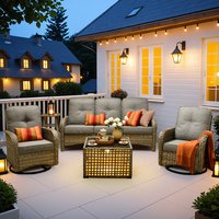 Pouuin 5 -Piece Wicker Patio Sofa Conversation Set with Dark Gray Cushions Polyester | SYZVNC205