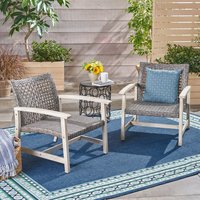 Christopher Knight Home Hampton Outdoor Wood Wicker Club Chair Set of 2-Gray Finish + Mixed Black | 305209