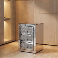 SunJet Three-Drawer Mirrored Nightstand with Crystal Knobs and Silver Finish Square Glass-Accented Bedside Table for Bedroom or Living Room one_size