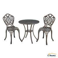 Clihome Cast Aluminum Patio Sets 3 -Piece Bronze Bistro Patio Dining Set Aluminum Round Table with 2 Stationary Chairs | ZFCL6030CT-BR