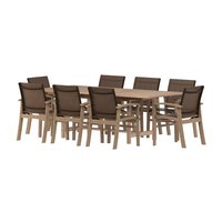 Amazonia Outdoor 9 -Piece Brown Patio Dining Set Extendable Table Wood Rectangle Table with 8 Stationary Chairs Cotton | SC DIANREC 8FORTBR