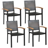 BABOOM Patio Dining Chairs Set of 4 Rattan Stackable Black Steel Frame Stationary Dining Chair with Woven Seat | BOM-70812-4-CO