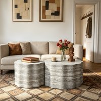 LUXEYARD Set of 2 Round Coffee Tables with Faux Marble Pattern one_size | DS-Y-YC-2242