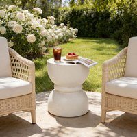 LUXEYARD Outdoor Concrete Side Table Rounded Waist Outdoor End Tables Decorative Garden Stools for Indoor Outdoor With Imitation Natural Stone