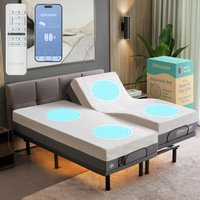 Renanim SFE Split King Adjustable Bed Frame with 14-inch Memory Foam Mattress - Massage - USB - Remote UnderBed Light - Electric Bed in Gray