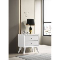 LUXEYARD 1pc Nightstand White Angled Legs Round Bronze Round Knobs 2-Drawers Bedside Table Bedroom Furniture one_size | DS-J-094NTSD