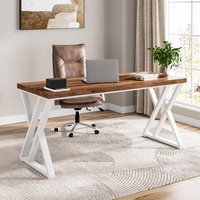 Tribesigns Modern Walnut/White 55 in. Heavy Duty Computer Desk Study and Work Desk 23 6 in.D x 55 1 in.W x 29 5 in.H Z-Shaped Metal Legs 330 lbs
