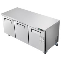 VEVOR 72in W Commercial Freezer 17.7 Cu.Ft Worktop Freezers Undercounter with LED Auto Lighting and Lockable Door 3 Doors Food Freezing Prep