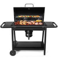 JVFCXXV Charcoal Grill Barrel Style Outdoor BBQ Grill with Side Tables Large Cooking Area for 5 to 6 People Adjustable Vents Storage Racks
