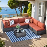 Ovios Wicker Outdoor Sectional with Orange Cushions and Iron Frame | HP507