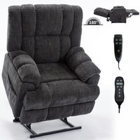 GZMR Dual Motor Heat Massage Power Lift Recliners Dark Gray Chenille Upholstered Powered Reclining Massage chair with Lift Assistance | MR-2ML133