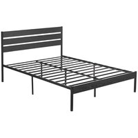 Slickblue Black Engineered Wood Iron Platform Bed Queen/ Full/ Twin with Slatted Headboard and 12 Inch Underbed Storage - Mattress Sheets and Pillow