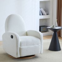 Coolbibila Beige Boucle Fabric Glider Recliner Chair 360 Degree Swivel Modern Living Room Upholstered Chair in White | REMI-RECLINER-BEIGE