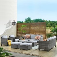 XIZZI Gaea 8 -Piece Wicker 2 Patio Sofa Conversation Set with Gray Cushions | XSQ70083