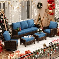 Sunshine Valley 5 -Piece Wicker Patio Sofa Conversation Set with Blue CUSHION PRO Cushions | R-301-001