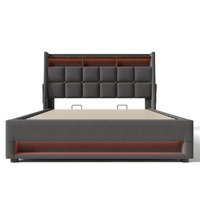 Bybafun Gray Queen Wood and metal Bed frame Bed with Storage Cotton | YC4700006